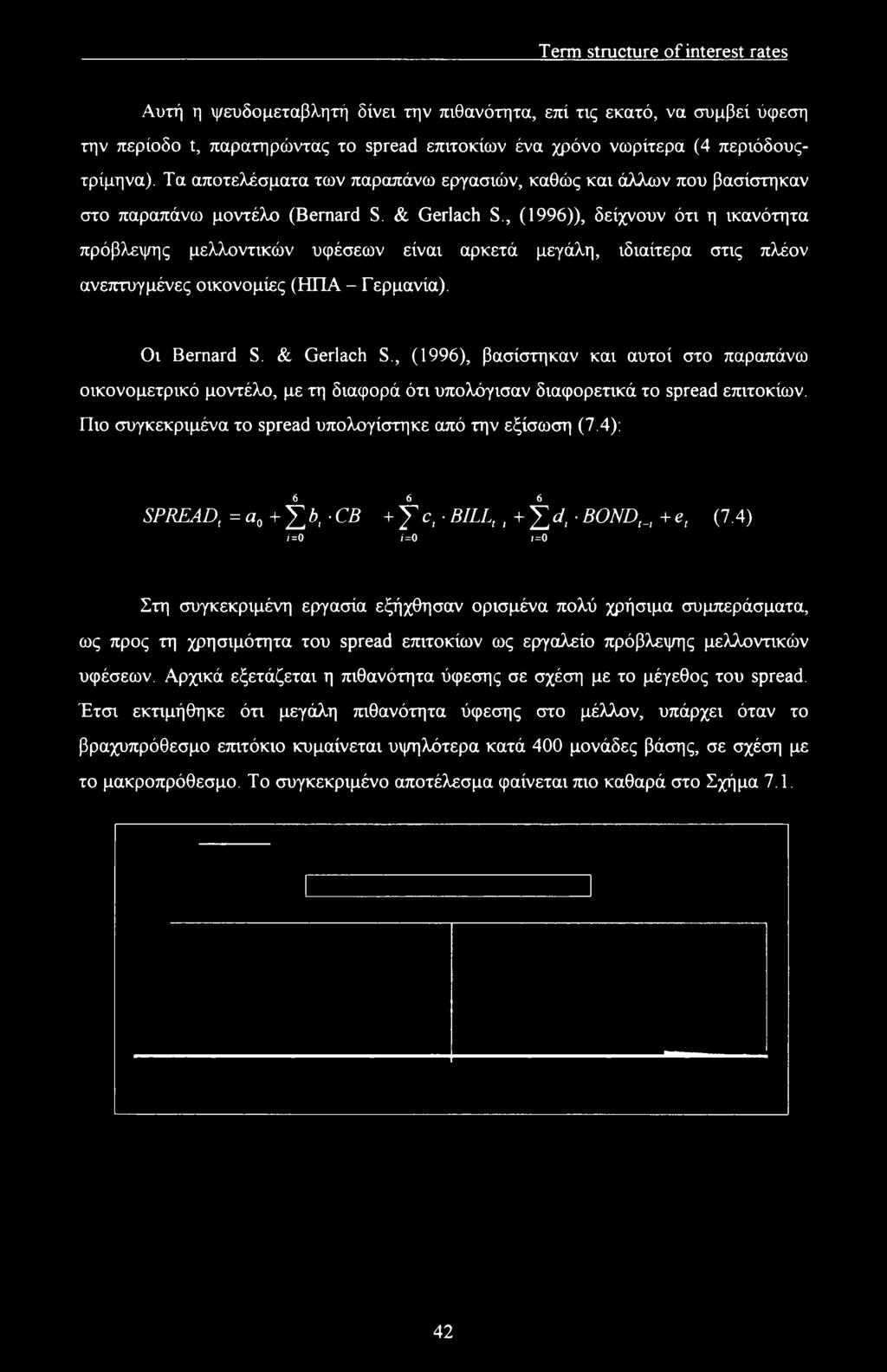 , (1996)), δείχνουν ότι η ικανότητα πρόβλεψης μελλοντικών υφέσεων είναι αρκετά μεγάλη, ιδιαίτερα στις πλέον ανεπτυγμένες οικονομίες (ΗΠΑ - Γερμανία). Οι Bernard S. & Gerlach S.