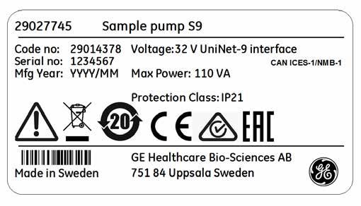 2 Οδηγίες σχετικά με την ασφάλεια 2.2 Ετικέτες 2.2 Ετικέτες Εισαγωγή Στην παρακάτω ενότητα περιγράφονται οι ετικέτες ασφαλείας που είναι τοποθετημένες στο όργανο Sample pump S9/S9H.