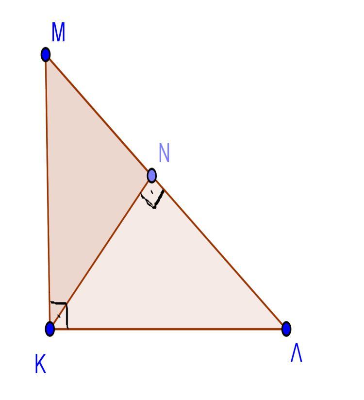 ΔΙΑΓΩΝΙΣΜΑΤΑ ΘΕΜΑ 1 ο ΔΙΑΓΩΝΙΣΜΑ 1 Β. Το διπλανό τρίγωνο ΚΛΜ είναι ορθογώνιο με γωνία Κ=90 0 και ΚΝ το ύψος του. Να συμπληρώστε τις παρακάτω ισότητες, ώστε να είναι αληθείς: α. ΜΛ 2 = +.. β.
