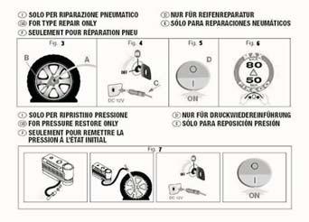 KOMPLET ZA BRZU REPARACIJU PNEUMATIKA - FIX & GO Alat za brzu popravku pneumatika Fix & Go nalazi se iza levog sedišta (kod Cargo verzija) ili unutar odeljka na zadnjoj bočnoj desnoj strani.