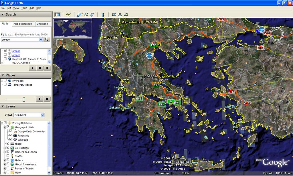 Χρήση εκπαιδευτικού λογισµικού Εικόνα 9: η ευρύτερη περιοχή της Ελλάδας όπως εμφανίζεται στο λογισμικό Google Earth (από απόσταση 1029 Km). Δικτυακοί τόποι http://maps.google.com/ (χάρτες) http://www.