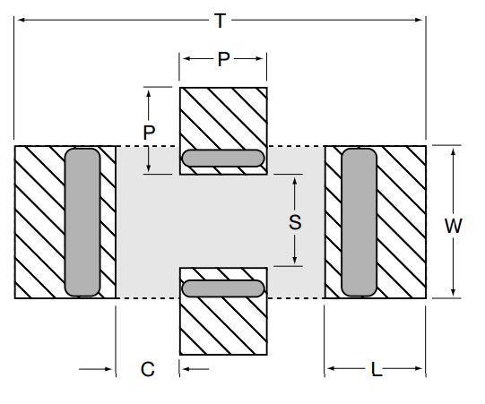 EIA Standard REFLOW SOLDER: millimeters (inches) Case Size D1 D2 D3 D4 D5 01005 0.50 (0.020) 0.18 (0.007) 0.15 (0.006) 0.18 (0.007) 0.20 (0.008) 0201 0.85 (0.033) 0.30 (0.012) 0.25 (0.010) 0.30 (0.012) 0.35 (0.