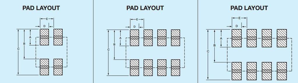 EIA Standard ARRAYS: millimeters (inches) 0508 2 Element 0508 4 Element 0612 4 Element Case Size A B C D E 0508-2 Element 0.68 (0.027) 1.32 (0.052) 2.00 (0.079) 0.46 (0.018) 1.00 (0.039) 0508-4 Element 0.