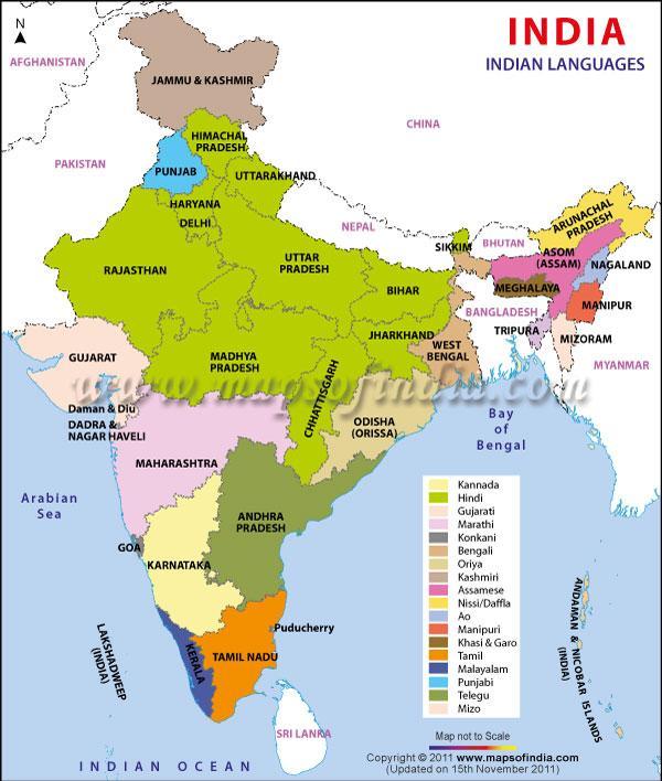 Οι γλώσσες της Ινδίας Πηγή: http://www.mapsof india.
