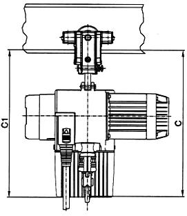 Palan cu lant DC Pro cu carucior CF 5 Perpendicular cu grinda Paralel cu grinda Dimensiune C1 C1 C Cutie colectare lant C Cutie colectare lant H5 H8 H5 H8