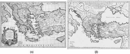 Delisle του 1794, β) η ίδια σύνθεση των αντίστοιχων φύλλων, Lotter 1778. Εικ.2.