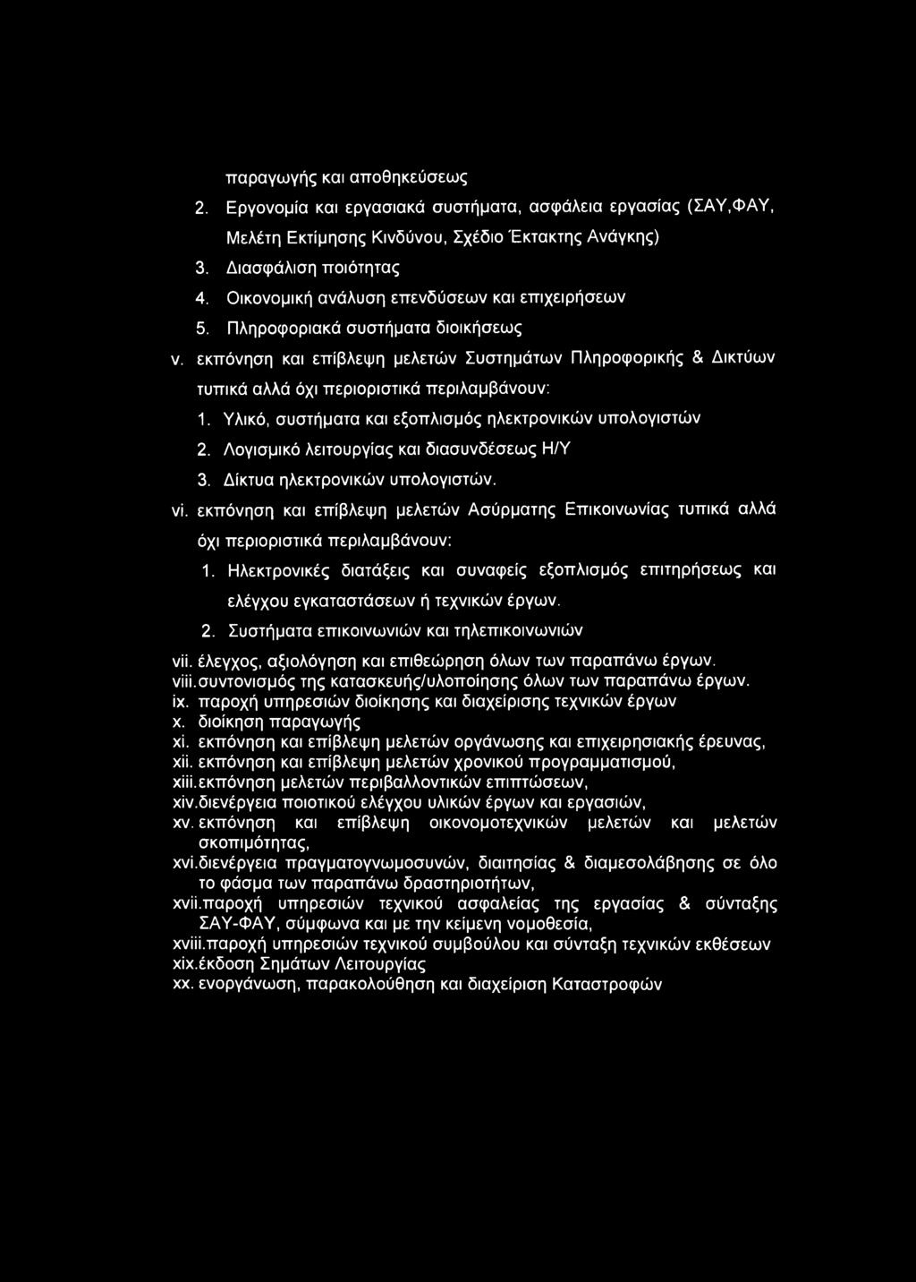 Υλικό, συστήματα και εξοπλισμός ηλεκτρονικών υπολογιστών 2. Λογισμικό λειτουργίας και διασυνδέσεως Η/Υ 3. Δίκτυα ηλεκτρονικών υπολογιστών. νΐ.