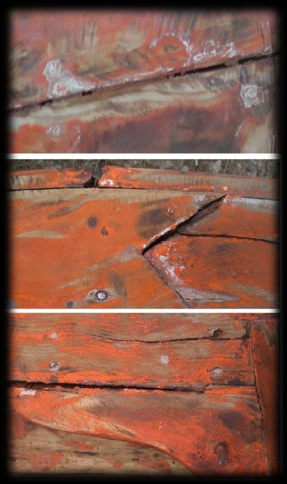 Το ξύλο στην παραδοσιακή ναυπηγική - μια πραγματική εφαρμογή 112 Αφότου καθαρίσαμε την επιφάνεια του ξύλου από χρώματα και στόκους και από τις δύο πλευρές συνεχίσαμε με το τρίψιμο (βλ. Εικόνα 4.