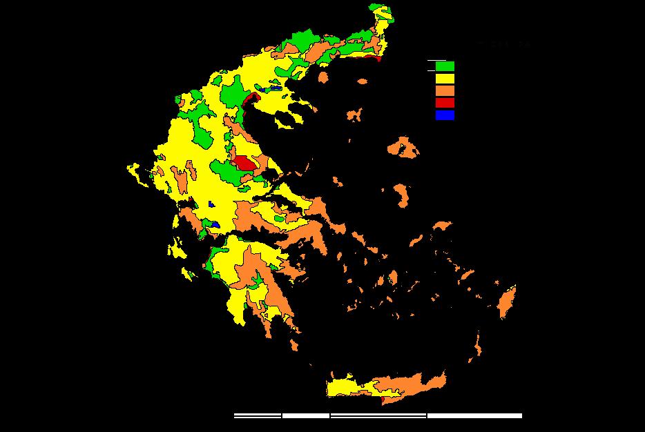 Χάρτης κινδύνου ερημοποίησης της Ελλάδας