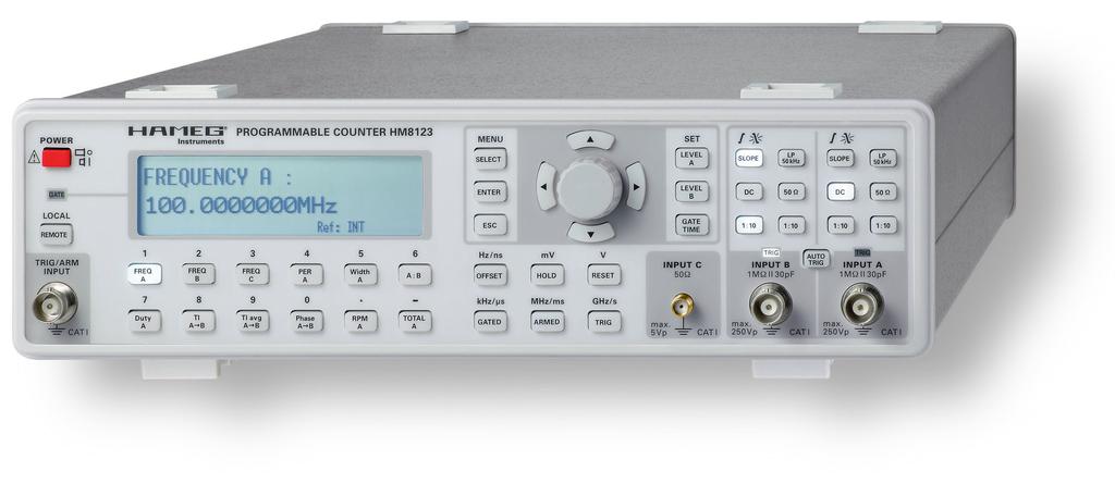 FRECVENŢMETRE DIGITALE Caracteristici generale: Domeniu de măsură 0Hz 3GHz 2 intrări 0 200MHz, 1 intrare 100MHz 3GHz Impedanţă de intrare A/B: 1MΩ/50Ω, sensibilitate 25mVrms Impedanţă de intrare C:
