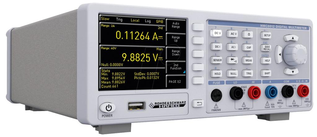 MULTIMETRE DIGITALE DE LABORATOR HAMEG Model HM 8112-3 HMC 8012 Afișaj digital - contorizare 6 1/2 digiți 1 200 000 5 3/4 digiți 480 000, color Tensiuni C.C. (domenii) 100mV / 1V / 10V / 100V / 600V 400mV / 4V / 40V / 400V / 1000V - rezoluție minimă 0.