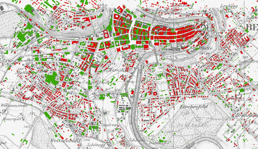 Σύγκριση με ιστορικούς χάρτες Σύγκριση κτιρίων από τους ιστορικούς χάρτες με σύγχρονα κτίρια και την περιγραφική τους πληροφορία που προέρχονται από τις δημόσιες υπηρεσίες της Ελβετίας