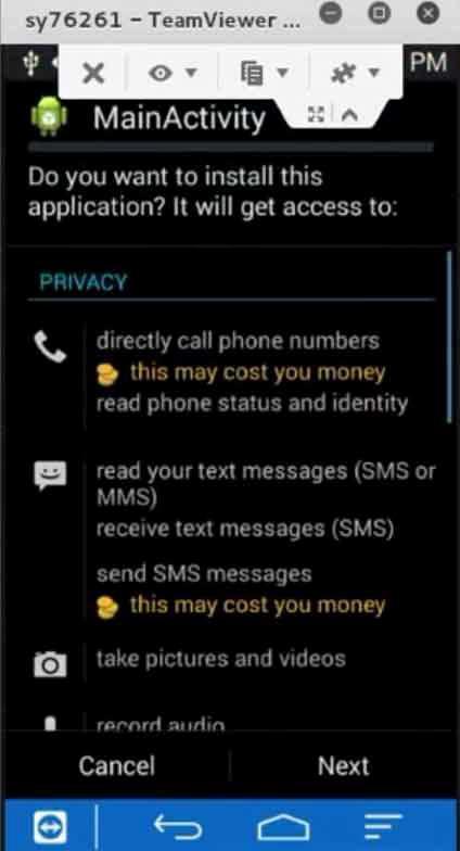 εηθψνα 3.149 Η ζςζθεςή android πποεηδοποηεί ππην γίνεη ε εγθαηάζηαζε ηος απσείος πος έθηηαξε ο msfvenom.