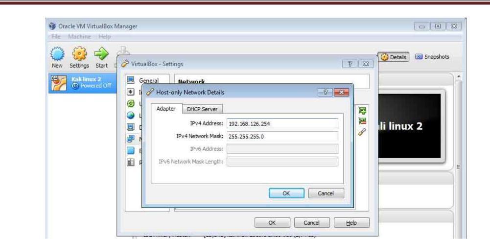 εικόνα 3.63 ςτθν καρτζλα Adapter μπορϊ να ρυκμίςω τθν ip address που κα βάλω να ζχει όπωσ εγϊ ζβαλα το 192.168.126.
