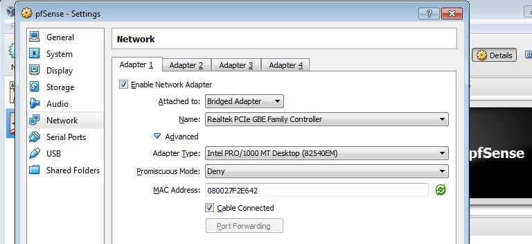 iso του pfsense για να το φορτϊςω ςτο virtual machine. Όπωσ φαίνετε ςτθν εικόνα ποιο πάνω ιδθ το φόρτωςα. Στθν κατθγορία Network τϊρα κα πρζπει να ζχουμε 2 κάρτεσ δικτφου.