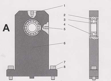 6 Lagărul prezentat în figura 3, pe lângă rulmentul care urmează să fie montat în el prezintă următoarele elemente:,5 - găuri filetate M8x8 pentru ataşarea/montarea senzorilor;,4 - inele elastice