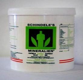 Schindele's Mineralien 250 kapsul 29,25 Schindele's Mineralien se uživajo: pri pomanjkanju železa za krepitev kosti, zob in vezivnih tkiv za bogatenje krvi s