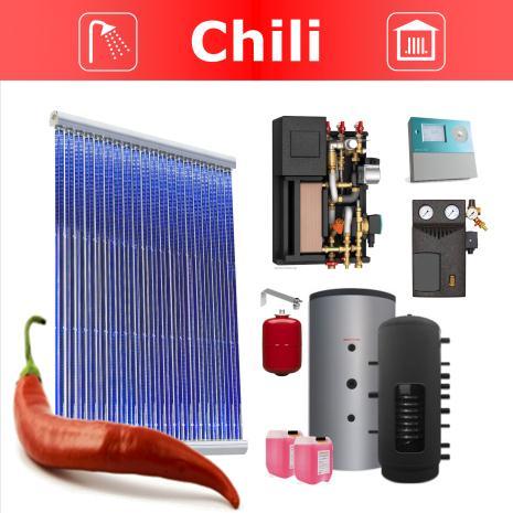 SOLAR Ηλιακά θερμικά / Έτοιμα συστήματα ΩΣ 10 ΧΡΟΝΙΑ Theros Chili Ηλιακά συστήματα υποβοήθησης θέρμανσης και ζεστού νερού με συλλέκτες κενού Περιλαμβάνουν: 1.