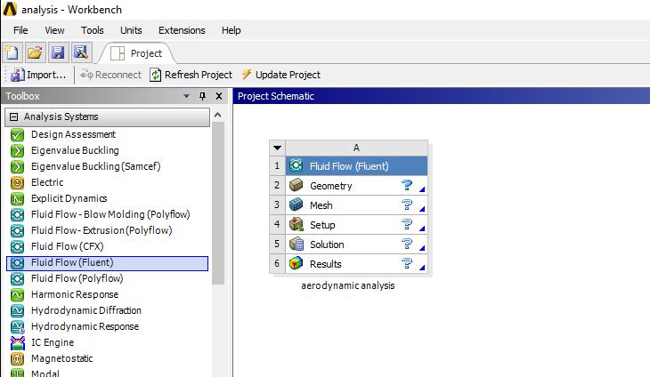 αέρα στο ANSYS Work bench επιλέγουμε από το toolbox, αριστερά της κεντρικής οθόνης την κατηγορία