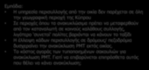 παρέχεται σε όλη την γεωγραφική περιοχή της Κύπρου Σε περιοχές όπου τα ανακυκλώσιμα πρέπει να μεταφερθούν από τον καταναλωτή σε κοινούς καλάθους συλλογής,