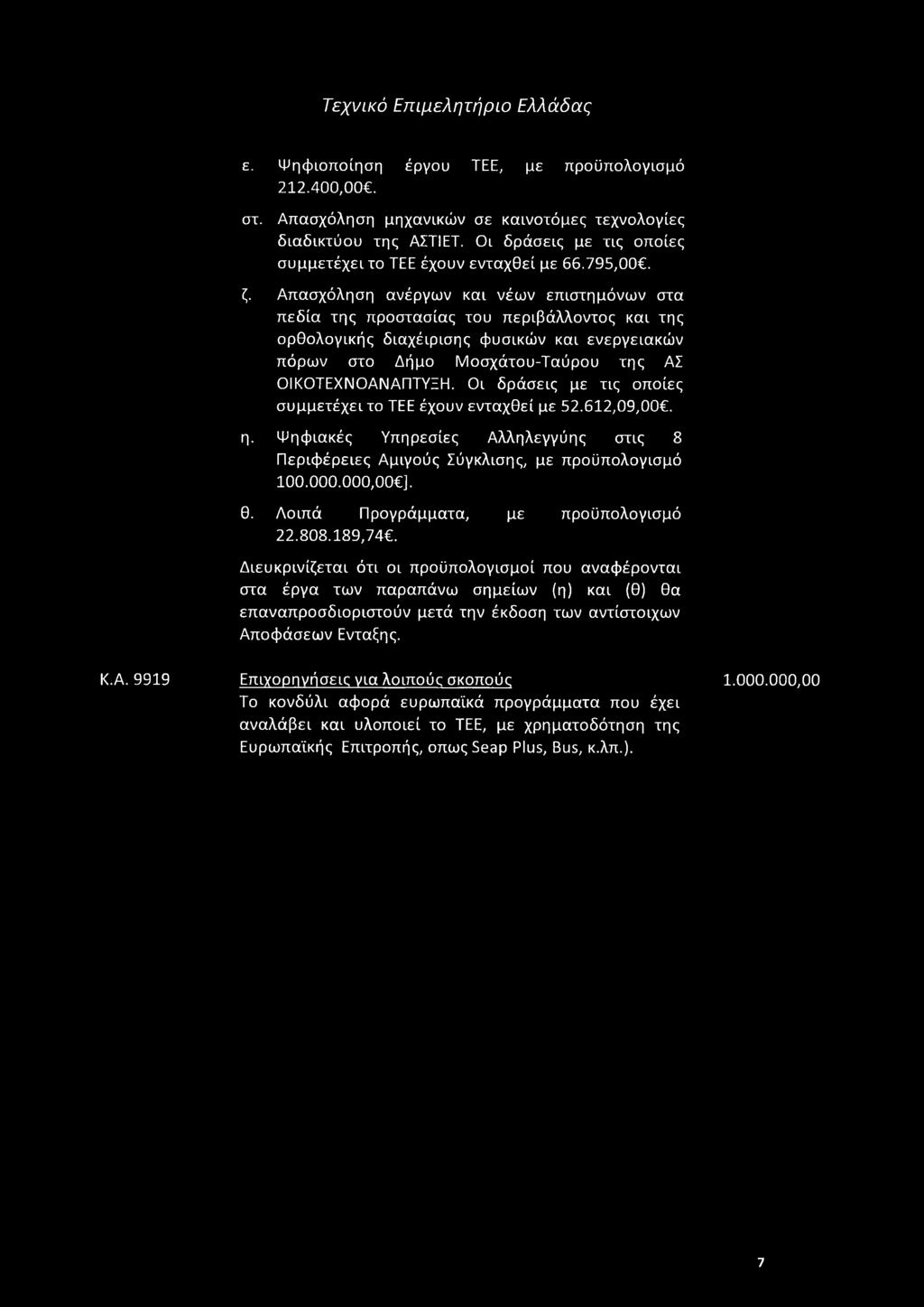 Απασχόληση ανέργων και νέων επιστημόνων στα πεδία της προστασίας του περιβάλλοντος και της ορθολογικής διαχέιρισης φυσικών και ενεργειακών πόρων στο Δήμο Μοσχάτου-Ταύρου της ΑΣ ΟΙΚΟΤΕΧΝΟΑΝΑΠΤΥΞΗ.