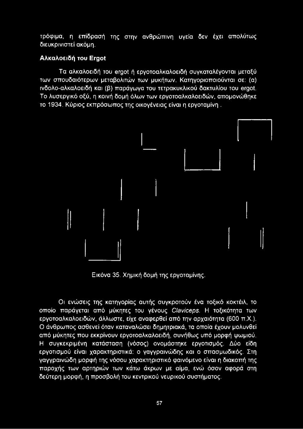 Χημική δομή της εργοταμίνης. Οι ενώσεις της κατηγορίας αυτής συγκροτούν ένα τοξικό κοκτέιλ, το οποίο παράγεται από μύκητες του γένους ΟΙθνϊοβρε.