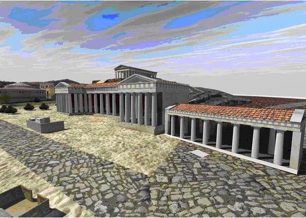 Από δεξιά: Βασίλειος Στοά (479 π.χ.). Η παλαιότερη ίσως στοά της Αθήνας. Σε αυτήν τοποθετούνταν οι στήλες με τους νόμους της πόλης.