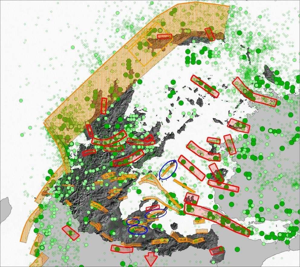 ΣΕΙΣΜΙΚΕΣ ΚΑΤΑΣΤΡΟΦΕΣ και ΕΝΕΡΓΑ ΡΗΓΜΑΤΑ, Composite map with the existing database, the areas for future