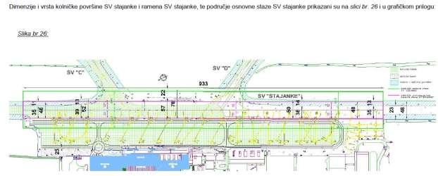 STAZA ZA VOŽNJU STAJANKE S OSNOVNOM STAZOM Širina staze za vožnju SV stajanke veća od vrijednosti (23 m) koja je definirana kao najmanja širina staze za vožnju prema Pravilniku o aerodromima za kodno