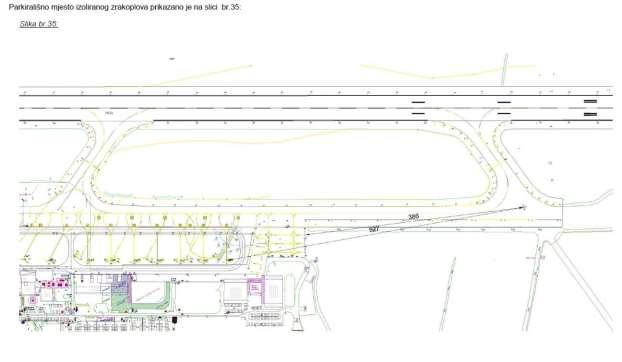 FIZIČKA OBILJEŽJA STAJANKE PARKIRALIŠNO MJESTO IZOLIRANOG ZRAKOPLOVA Pozicija parkirališnog mjesta izoliranog zrakoplova na Zračnoj luci Dubrovnik prikazana je na slici br.35.