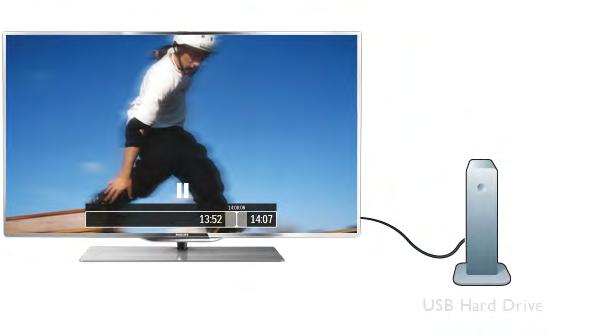 1.8 Pause TV και εγγραφές Συνδέοντας έναν σκληρό δίσκο USB, µπορείτε να διακόπτετε προσωρινά ή να εγγράφετε εκποµπές από ψηφιακά τηλεοπτικά κανάλια.