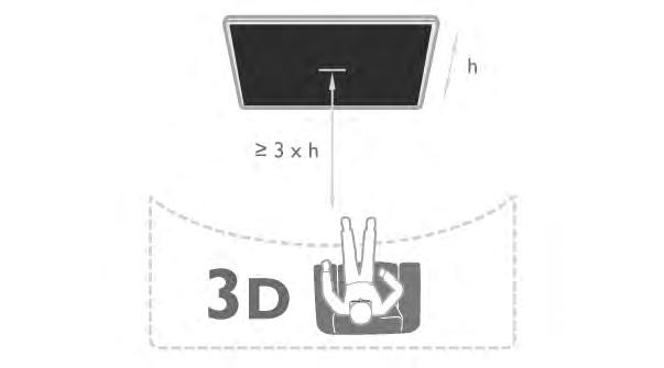 4.4 Ιδανική προβολή 3D Για τη βέλτιστη εµπειρία παρακολούθησης σε 3D, συνιστούµε να: κάθεστε σε απόσταση τουλάχιστον τριπλάσια από το ύψος της οθόνης της τηλεόρασης, αλλά όχι µεγαλύτερη από 6 µέτρα,