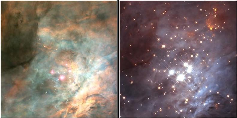 Εικόνες στο ορατό φως αποκαλύπτουν νέφη αερίου και σκόνης στο Νεφέλωμα του Ωρίωνα.