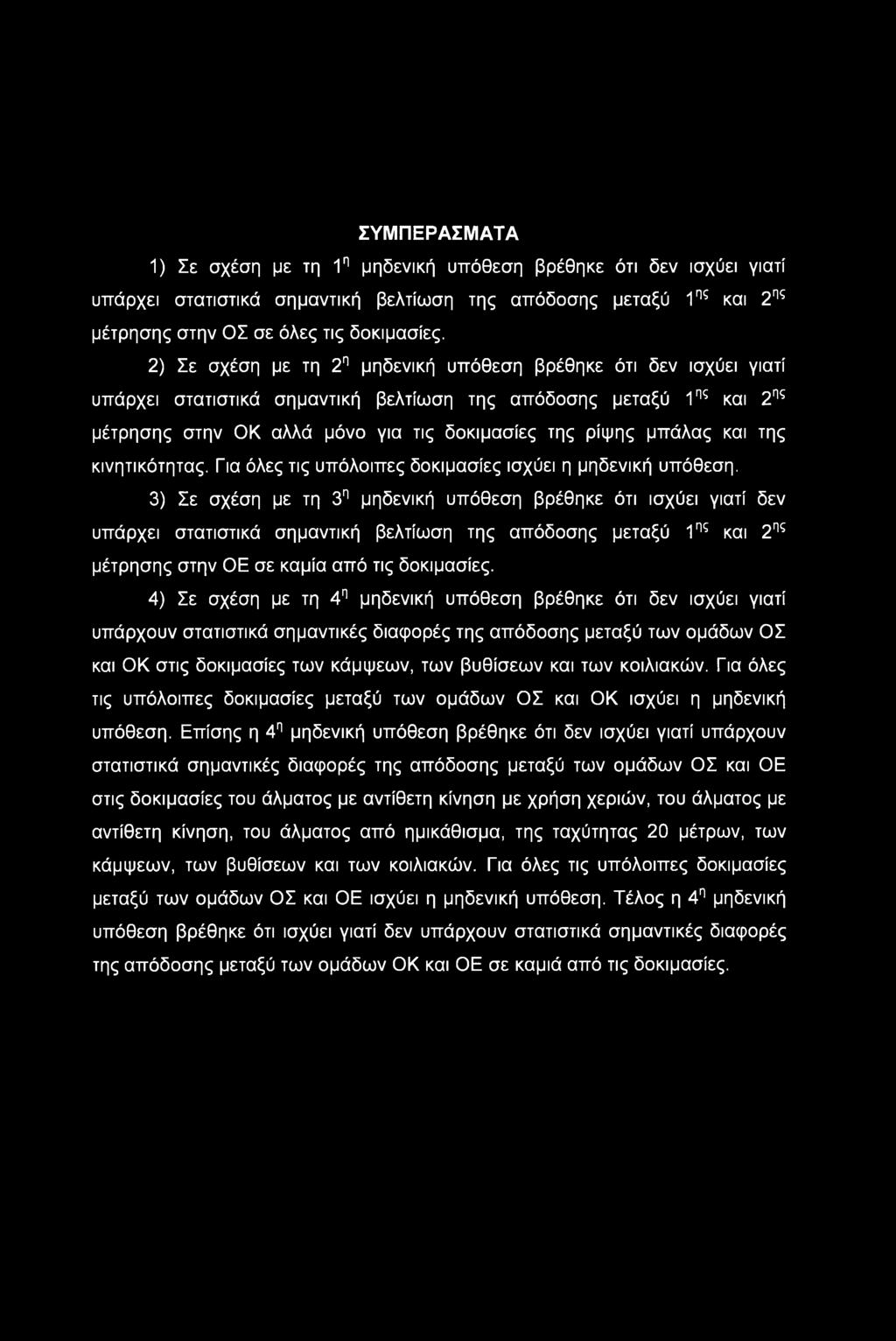 και της κινητικότητας. Για όλες τις υπόλοιπες δοκιμασίες ισχύει η μηδενική υπόθεση.