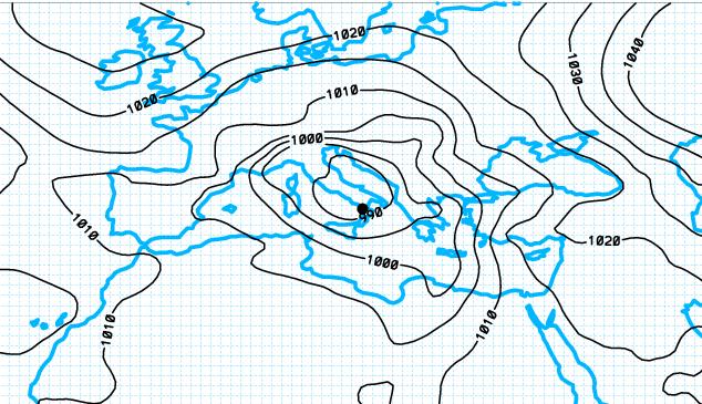 5hPa και αποτελεί επιβεβαίωση της επίδρασης της ορεογραφίας της Μεσογείου στη δημιουργία κυκλογένεσης στη Μεσόγειο.