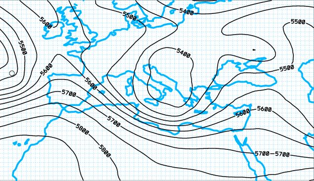 4.3 ΑΝΑΛΥΣΗ ΣΤΑ 500HPA Σε ότι αφορά τη συνοπτική δομή και εξέλιξη της κυκλοφορίας στην ανώτερη τροπόσφαιρα και συγκεκριμένα στα 500hPa, ο αλγόριθμος αναγνώρισε αβαθές ανοιχτό χαμηλό στην περιοχή του