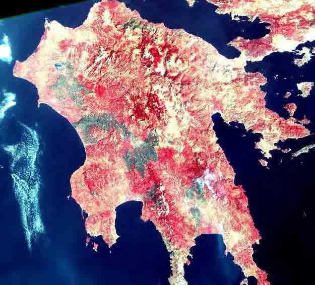 Εικόνα 1: Δορυφορική εικόνα της Πελοποννήσου, όπου με