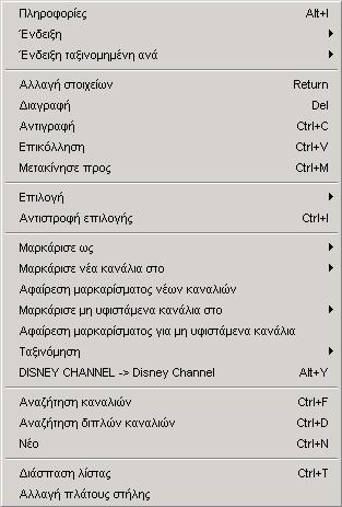 5.c Λειτουργίες καναλιών Κάντε επιλογή των καναλιών, τα οποία θέλετε να επεξεργαστείτε ή να αλλάξετε.