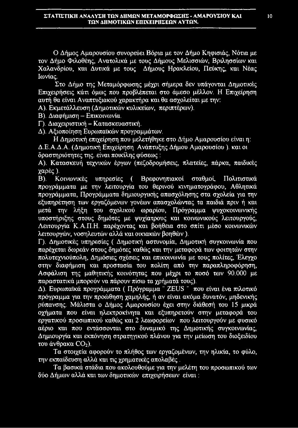 Η Επιχείρηση αυτή θα είναι Αναπτυξιακού χαρακτήρα και θα ασχολείται με την: Α). Εκμετάλλευση (Δημοτικών κυλικείων, περιπτέρων). Β). Διαφήμιση - Επικοινωνία. Γ). Διαχειριστική - Κατασκευαστική. Δ).