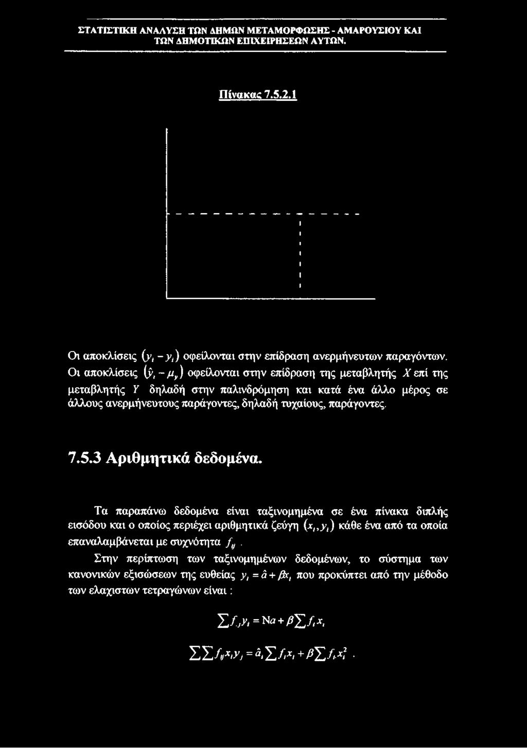 κατά ένα άλλο μέρος σε άλλους ανερμήνευτους παράγοντες, δηλαδή τυχαίους, παράγοντες. 7.5.3 Αριθμητικά δεδομένα.