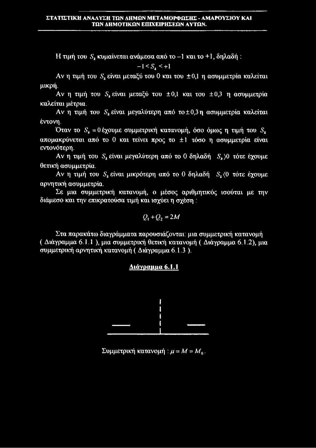 Όταν το Sk= 0 έχουμε συμμετρική κατανομή, όσο όμως η τιμή του Sk απομακρύνεται από το 0 και τείνει προς το ±1 τόσο η ασυμμετρία είναι εντονότερη.