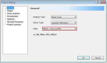 με την εντολή Analysis Project Settings ως εξής: - Στην επιλογή General επιλέγονται ως μονάδα μέτρησης της πίεσης τα MPa Εικόνα 4.