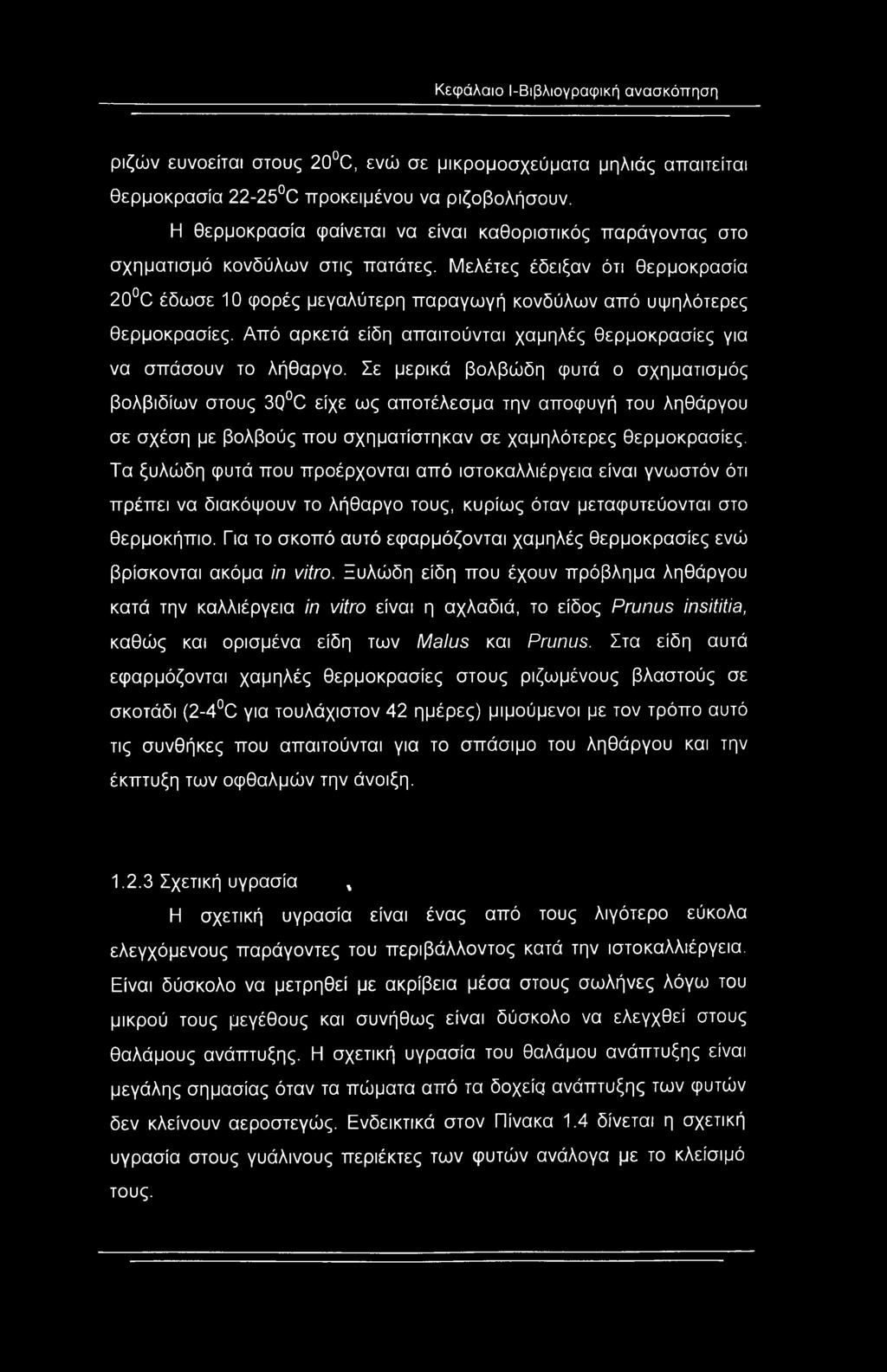 Κεφάλαιο Ι-Βιβλιογραφική ανασκόπηση ριζών ευνοείται στους 20 C, ενώ σε μικρομοσχεύματα μηλιάς απαιτείται θερμοκρασία 22-25 C προκειμένου να ριζοβολήσουν.
