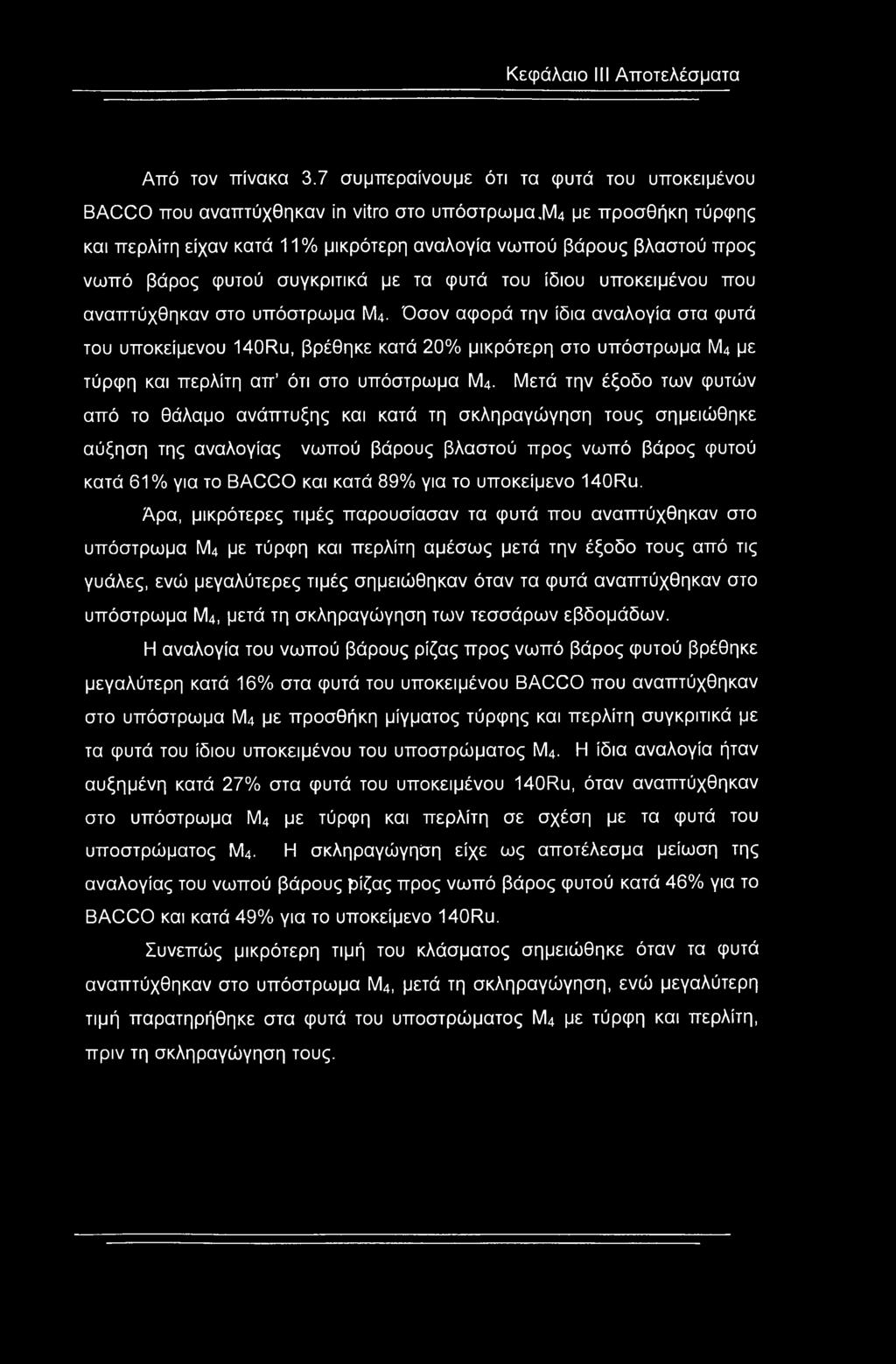 φυτού συγκριτικά με τα φυτά του ίδιου υποκειμένου που αναπτύχθηκαν στο υπόστρωμα Μ4.