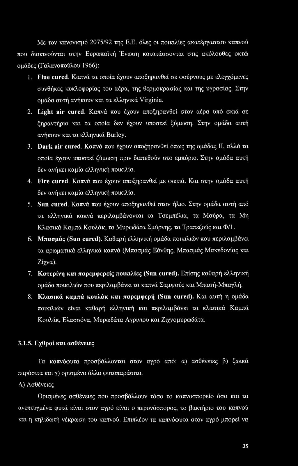 Καπνά που έχουν αποξηρανθεί στον αέρα υπό σκιά σε ξηραντήριο και τα οποία δεν έχουν υποστεί ζύμωση. Στην ομάδα αυτή ανήκουν και τα ελληνικά Burley. 3. Dark air cured.