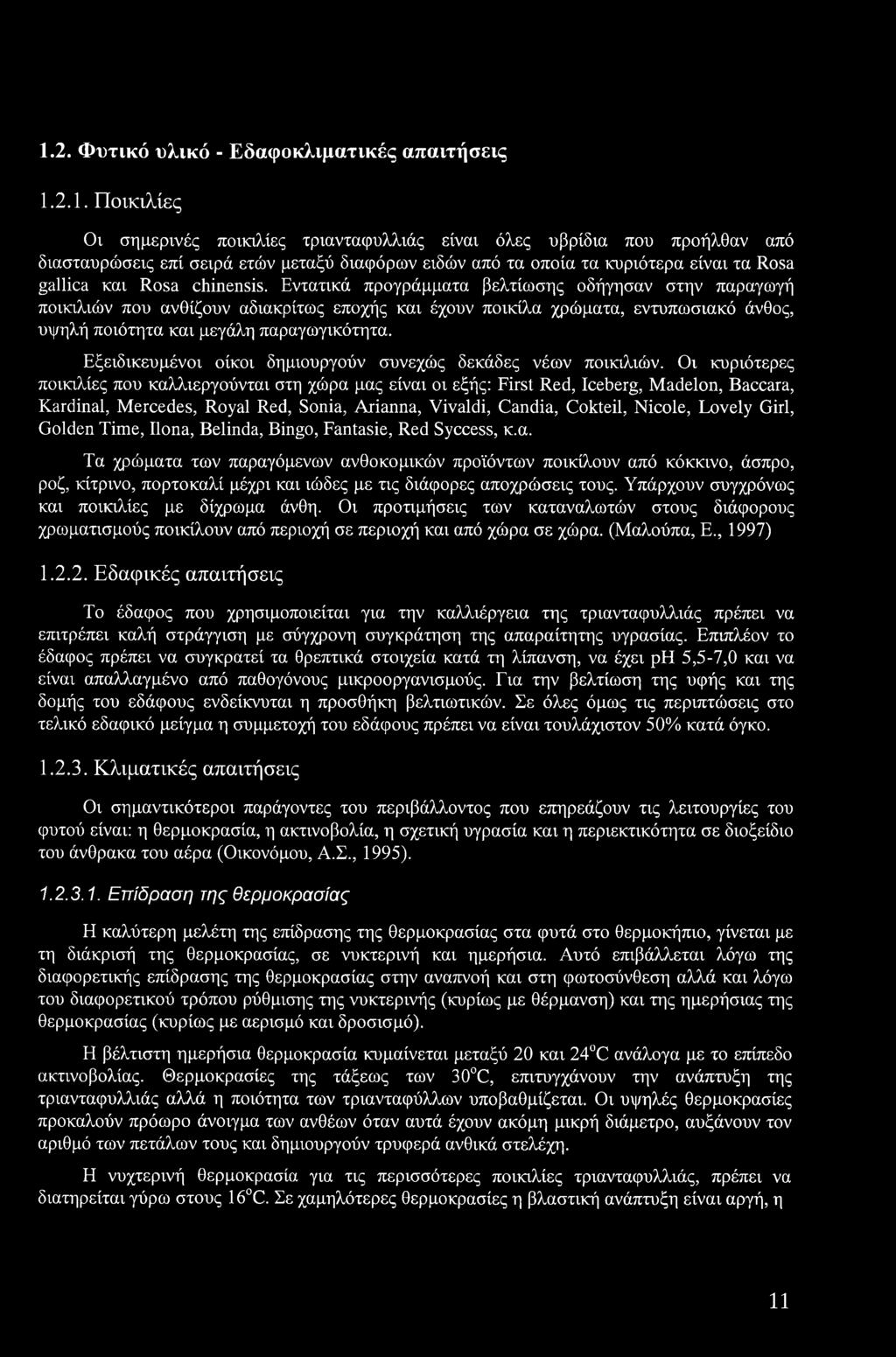 Εντατικά προγράμματα βελτίωσης οδήγησαν στην παραγωγή ποικιλιών που ανθίζουν αδιακρίτως εποχής και έχουν ποικίλα χρώματα, εντυπωσιακό άνθος, υψηλή ποιότητα και μεγάλη παραγωγικότητα.