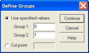 Use specified values Είναι η εξ ορισμού επιλογή, σύμφωνα με την οποία εισάγουμε μία τιμή για το Group 1 και μία για το Group 2, που αντιστοιχούν στις δύο κατηγορίες της