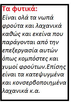 Κύρια συστατικά των τροφίμων είναι: πρωτεΐνες-λιπαρές ουσίες-υδατάνθρακες-τα ανόργανα άλατα και