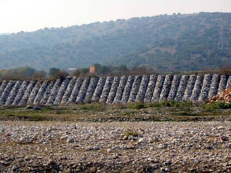 πρανών (συρματόπλεκτα κιβώτια) και γενικότερα έργα διευθέτησης της κοίτης (Εικ. 7).