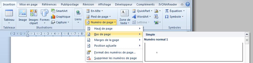 2.1.2.9 Numérotation des pages Préférez la numérotation en